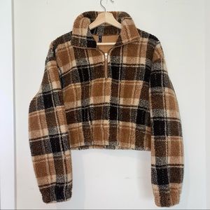 ZAFUL Brown Plaid Sherpa